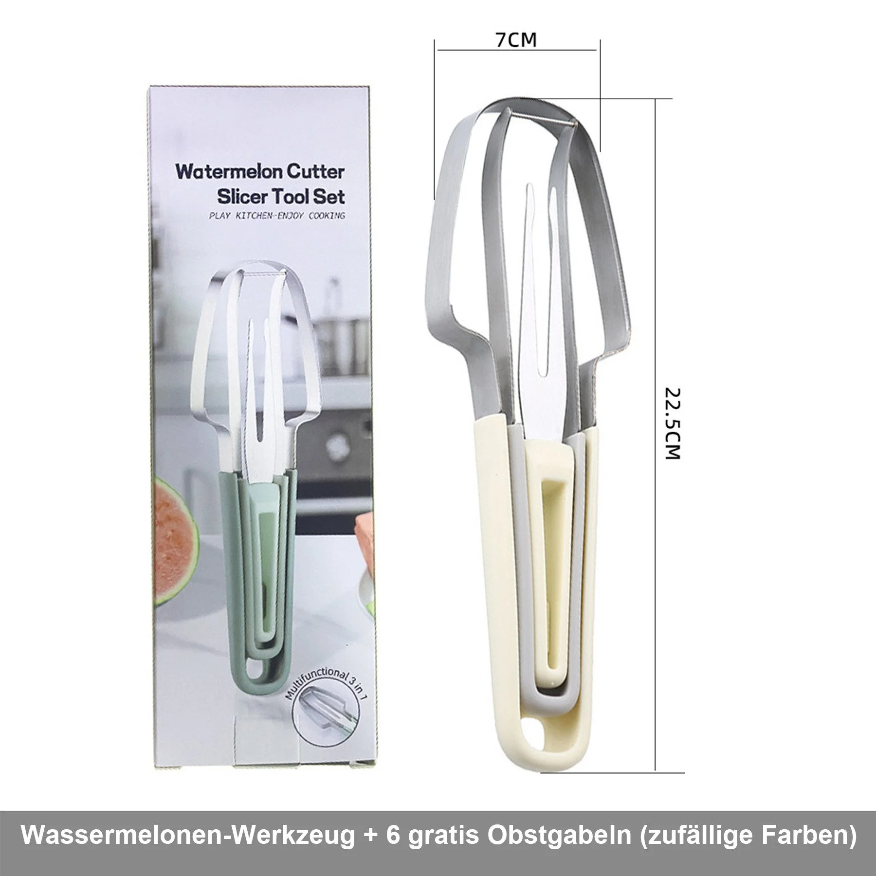 3-in-1 Obst- & Melonenschneider aus Edelstahl – Praktischer Küchenhelfer für Zuhause & unterwegs